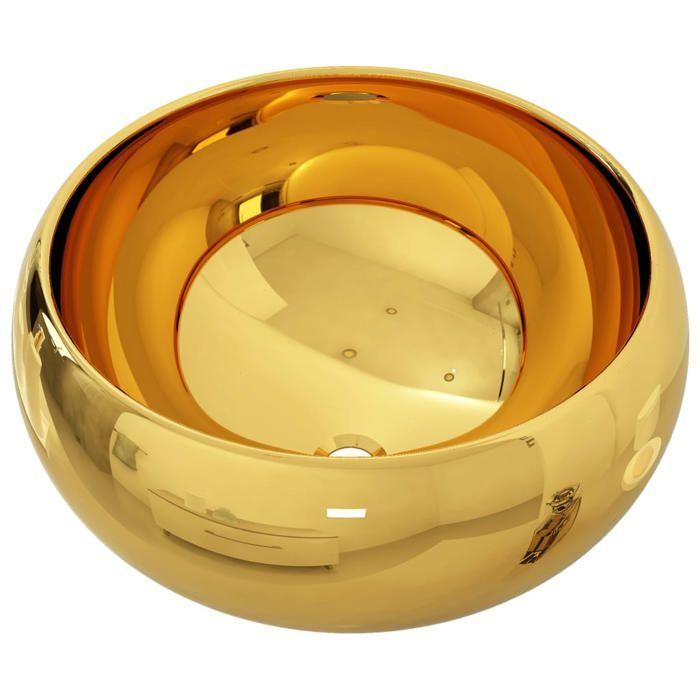 Lavabo - VIDAXL - 40 cm - Céramique - Jaune - Doré