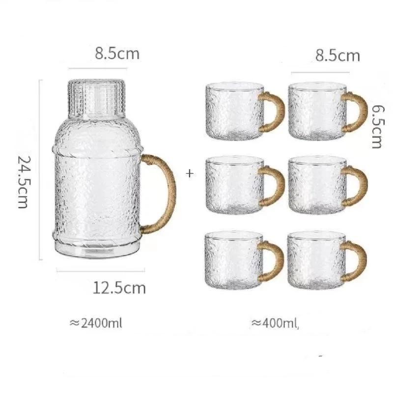 Hammered Glass Water Pitcher with Rope Handle – Heat Resistant, Large Capacity Cold Water Jug Water Botter
