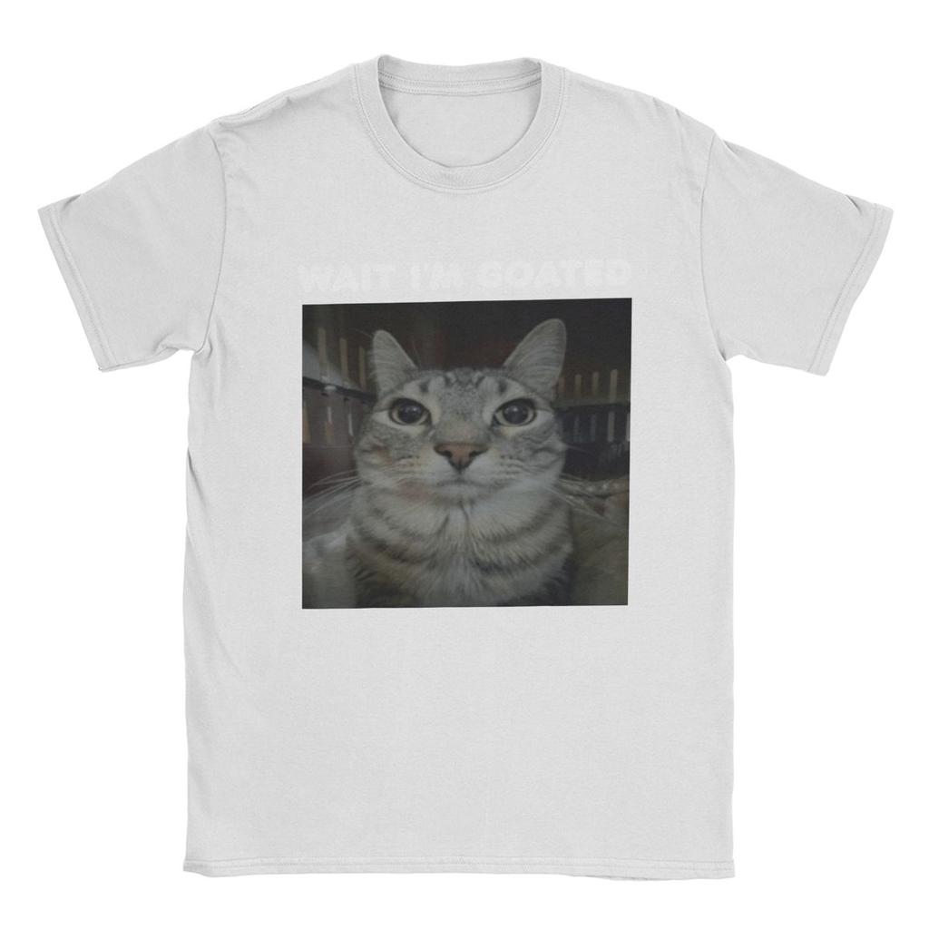 Men's Wait I'm Goated Meme Cat T Shirts 100% Cotton Clothes Funny Short Sleeve Round Collar Tees New Arrival T-Shirt