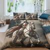 Medieval Duvet Cover Set, Medieval Knight Holding An Aged Old Shield Historical Theme Digital Print Bedding Set