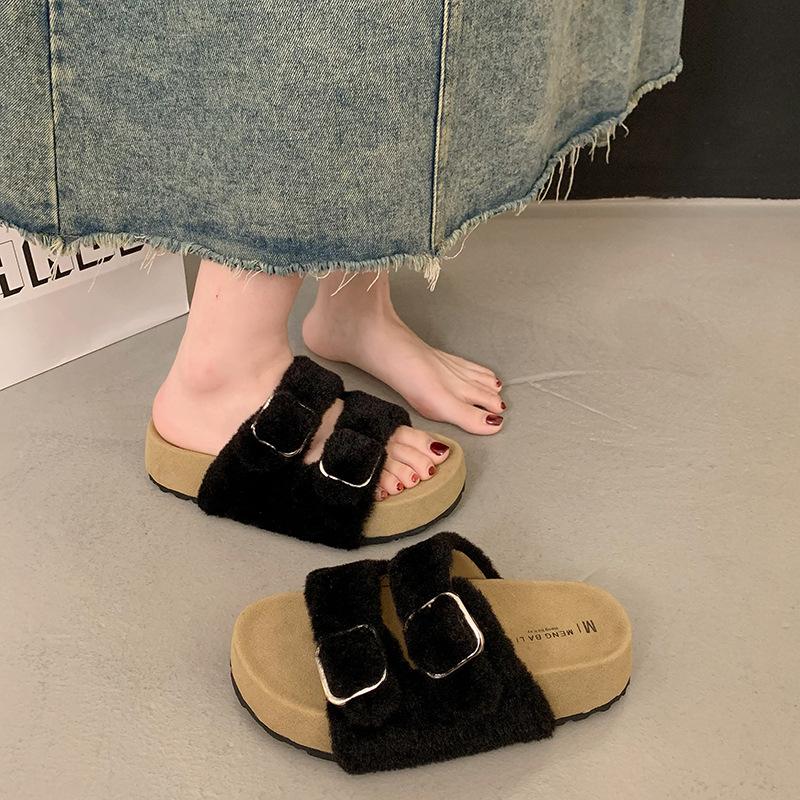 New Spring and Autumn Thick-bottomed Versatile Casual Fluffy Slippers Women's Fashion Low-top One-pedal Women's Slippers