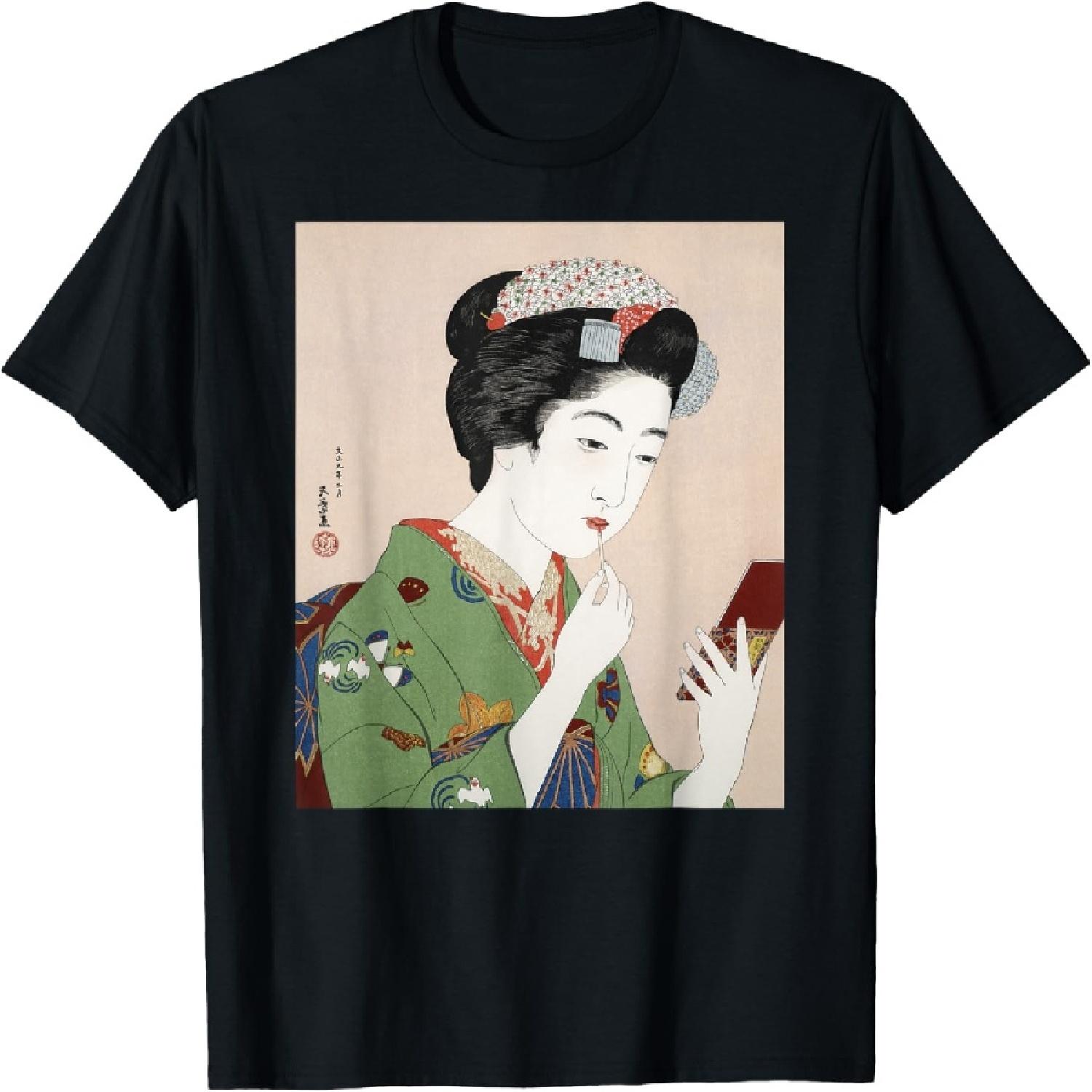Японская Женщина Гейша Помада Макияж Хасигути Укиё-э Футболка S