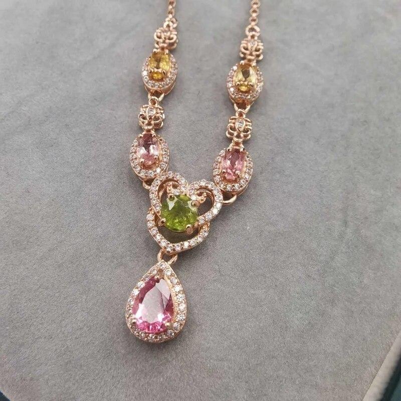 Sace Gems 925 Sterling Silber 3 mm natürliche Turmalin-Anhänger-Halsketten für Frauen, funkelnder feiner Schmuck, Weihnachtsgeschenk