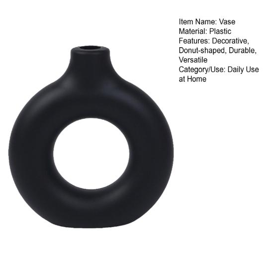 Vaso a forma di ciambella Vaso decorativo Portafiori in plastica simile alla ceramica per decorazione del soggiorno, Centrotavola creativo per fiori freschi/secchi