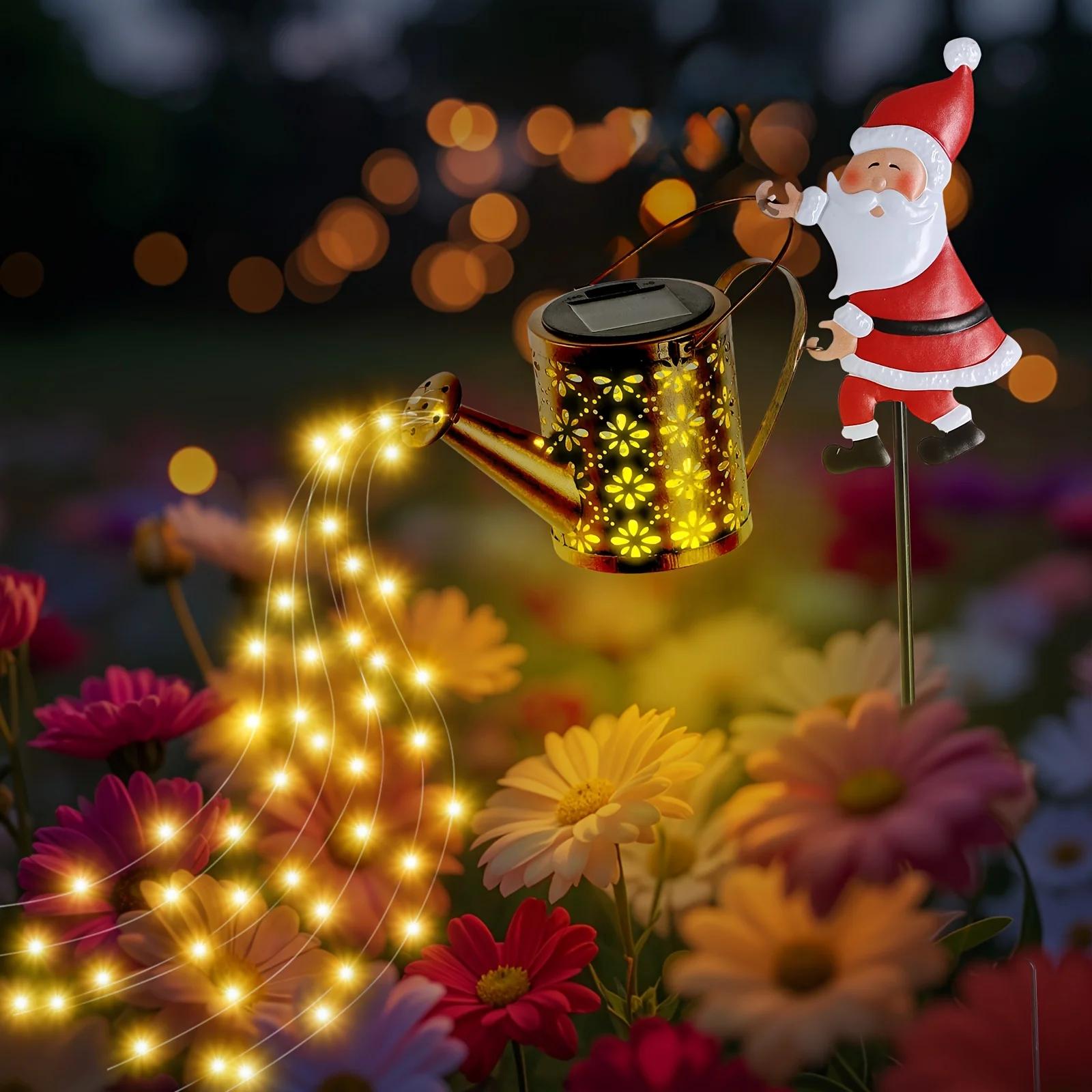 

1PC Solar Watering Can Lights Santa Claus Decoration Lanterns Outdoor Garden Solar Pathway Lights for Yard Lawn Christmas Lights теплый белый