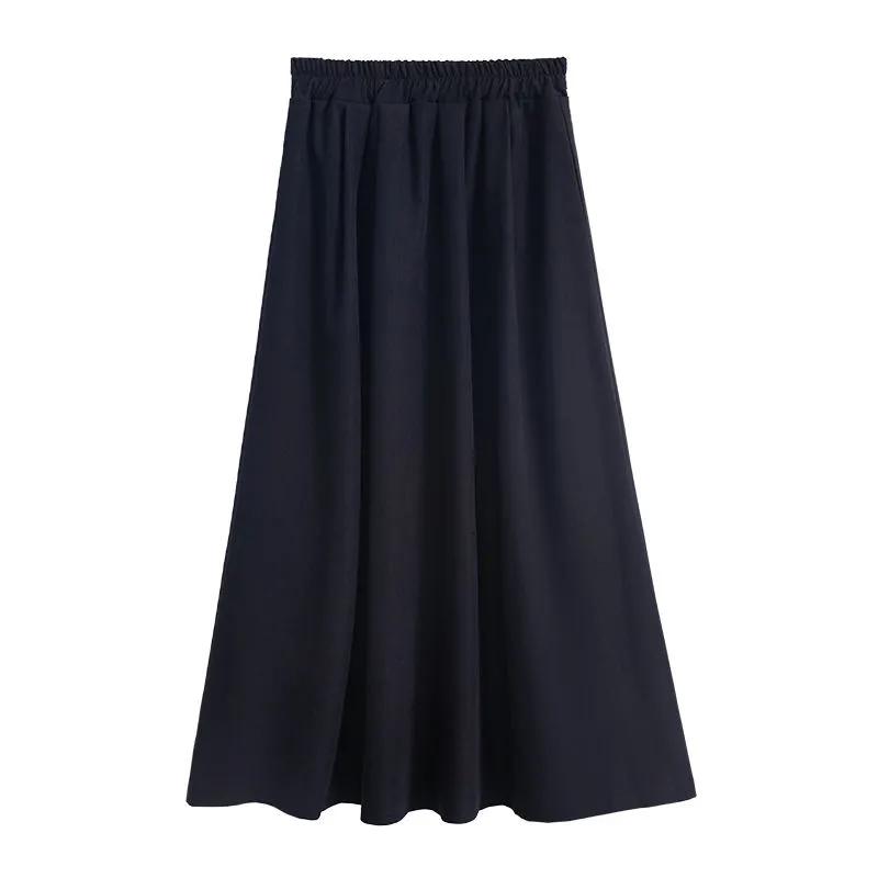 

WTEMPO эластичная черная юбка с высокой талией, женская весенняя однотонная универсальная юбка трапециевидной формы, повседневная плиссированная юбка до середины икры для девочек, уличная одежда XL чёрный