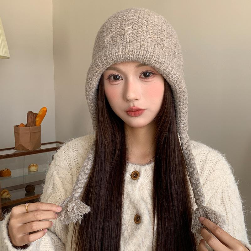 

Korean Style Large Head Circumference Woolen Hat for Women Autumn and Winter Fashion Versatile Knitted Hat Warm Ear Protection Balaclava one size