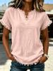 Womens Retro Casual V Neck Fringe Short Sleeve Solid Color Loose T Shirt Top