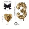 Leopard Print Number Foil Balloon 0-9 with Black Bow Leopard Print Heart-shaped Balloon for Birthday Anniversary Party Decor