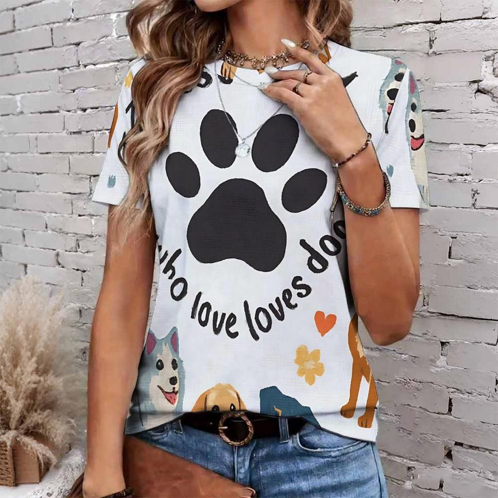 Fashion Women Retro Plush Animal Patterns Print T Shirt Funny Casual O-neck Short Sleeves T-shirt Summer Female Tee Shirt