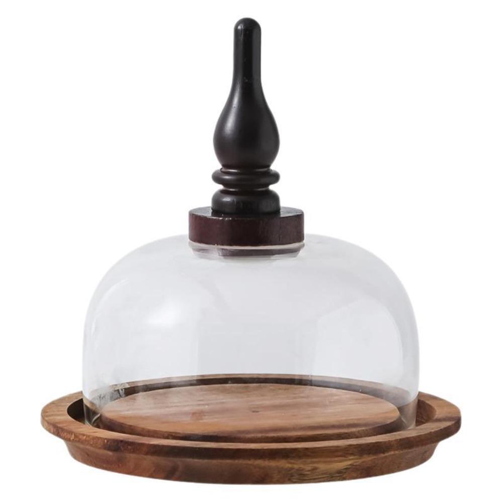 

с пылезащитным стеклянным колпаком подставка для десертов деревянный поднос для хранения фруктов тарелка для фруктов ресторан Style 2