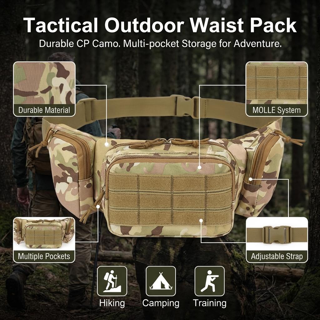 Men's Tactical-Waist Bag High-Density Nylon Fiber Outdoor Sports Durable Storage With Adjustable Strap