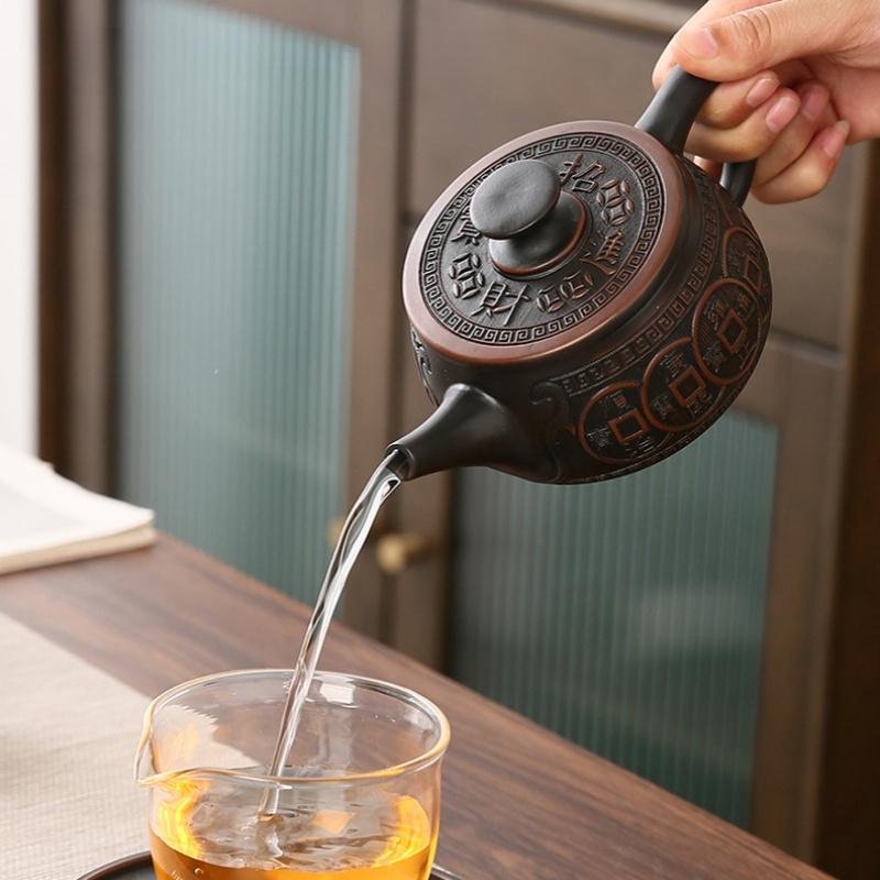 Jianshui Lila Keramik Schnitzteekanne Handbemalt Antike Reliefteekanne Haushaltsteekanne Kungfu Tee-Set Kessel