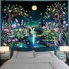 Serborlur Blacklight Fantasy Forest Tree Tapestry UV Reactive Floral Plant Tapestries Trippy Moon Butterfly Wall Art Decor Nature Landscape Wall