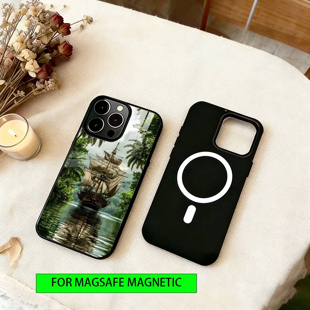 Sailing Ship Phone Case For iPhone17,16,15,14,13,12,11 Plus,Pro Magnetic For Magsafe Wireless Charging