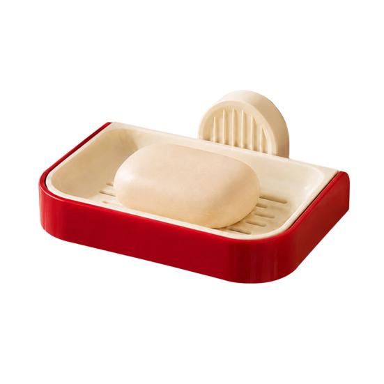 Wall Mounted Soap Dish, No-Punch Installation Moisture-Proof Soap Tray, with Pull-Out Water Collection Tray Waterproof Organizer for Single Layer красный