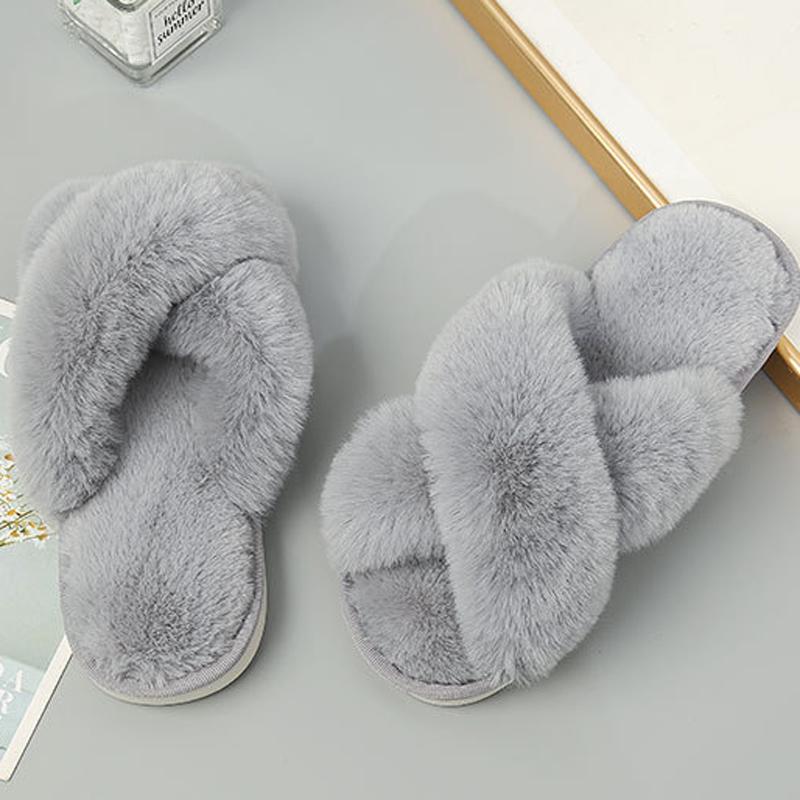 Fashion Litfun Plush Lining Women's Slippers New Fur Cross-strap Ladies Home Slides Platform Fuzzy Warm Indoor Women's Cotton Slippers