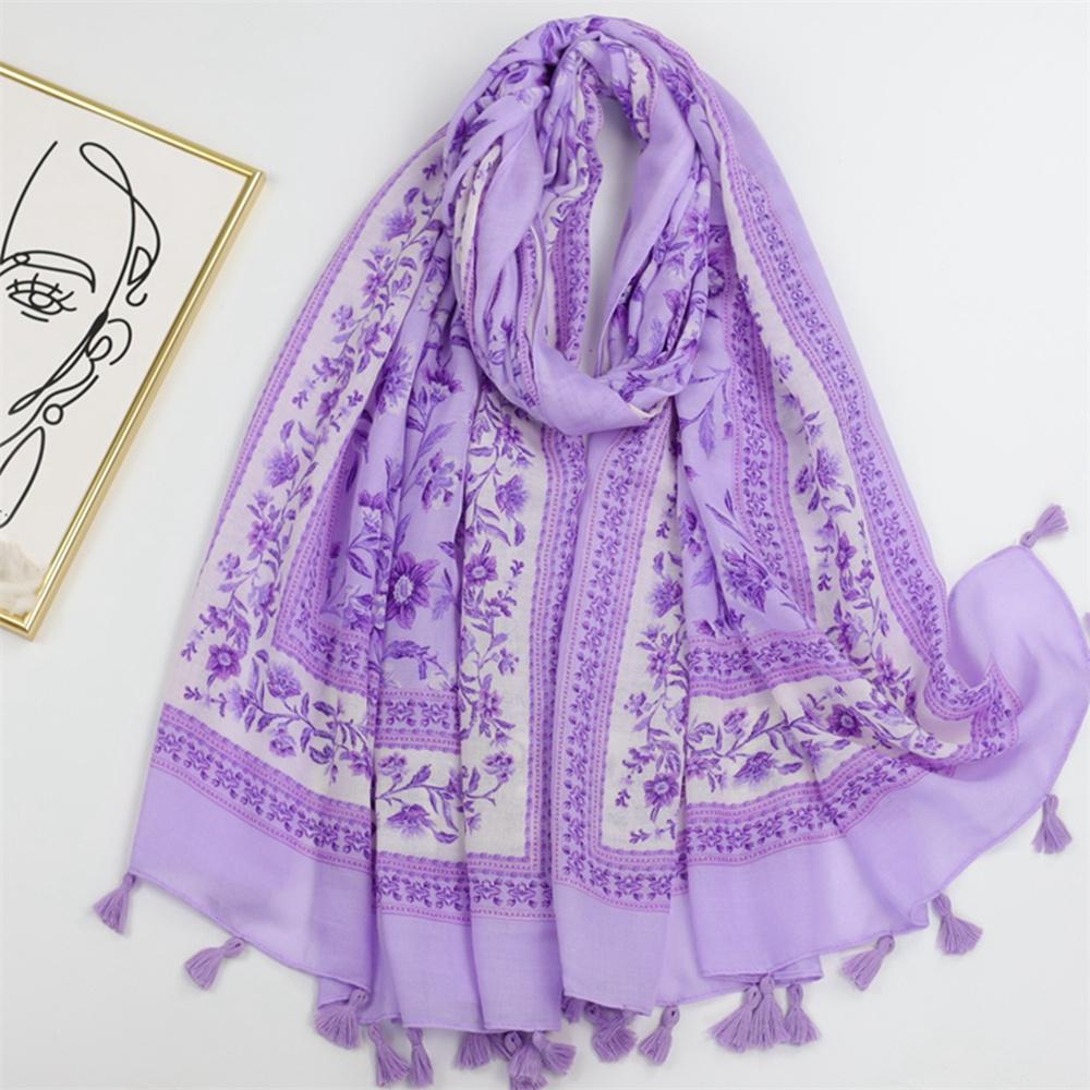 Luxury Brand Cotton Viscose Scarf for Women Spain Lovely Floral Tassel Shawls and Wraps Echarpe Pashmina Bufandas 180*90Cm