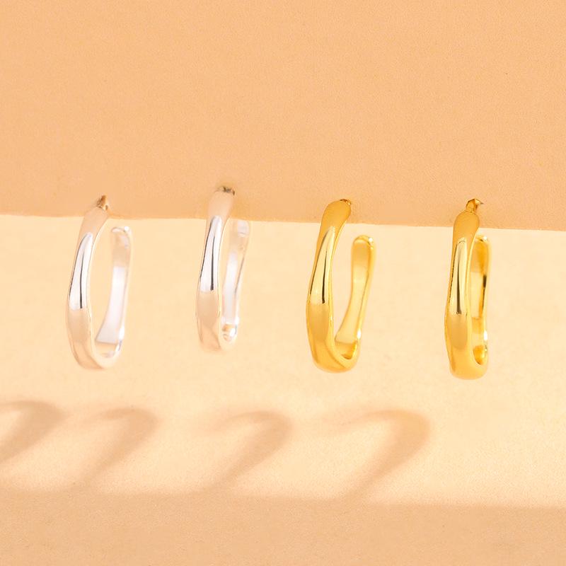 S925 Sterling Silver Retro Gold Textured C-shaped Earrings - European & American Style Versatile Studs