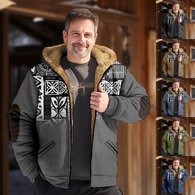 Herenjack met retroprint. Heren lente- en herfst-casual trendjack met rits en capuchon