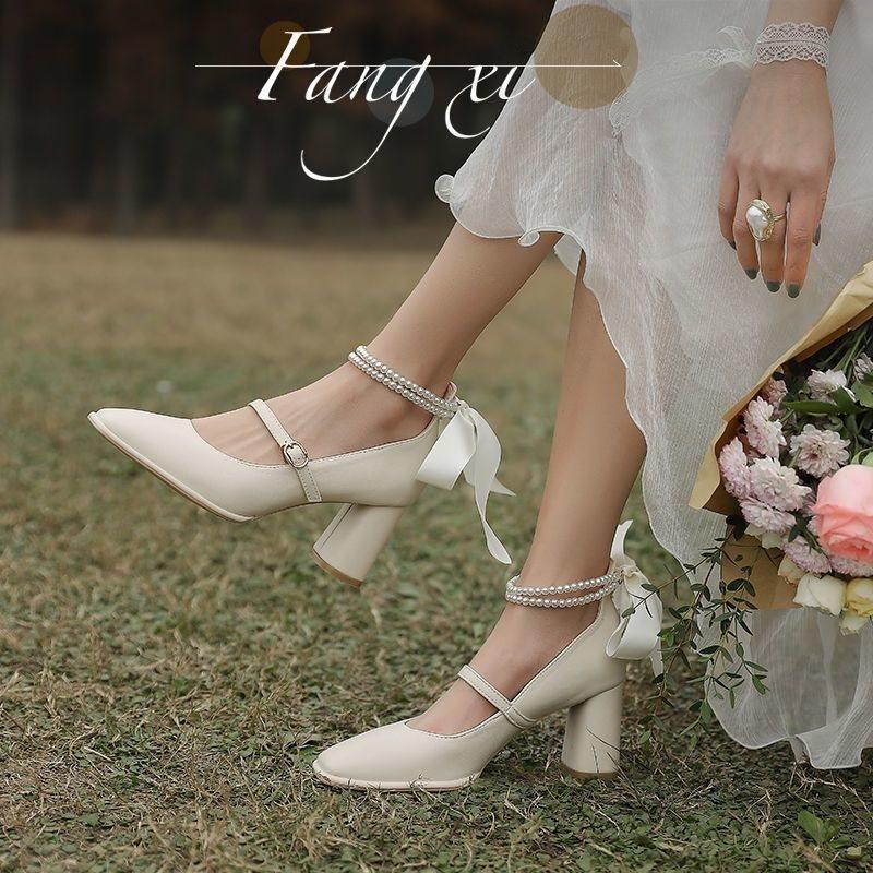 

Vintage Mary Jane high heels women s spring new thick heel lady temperament women s shoes 35 Follow the store for priority delivery.