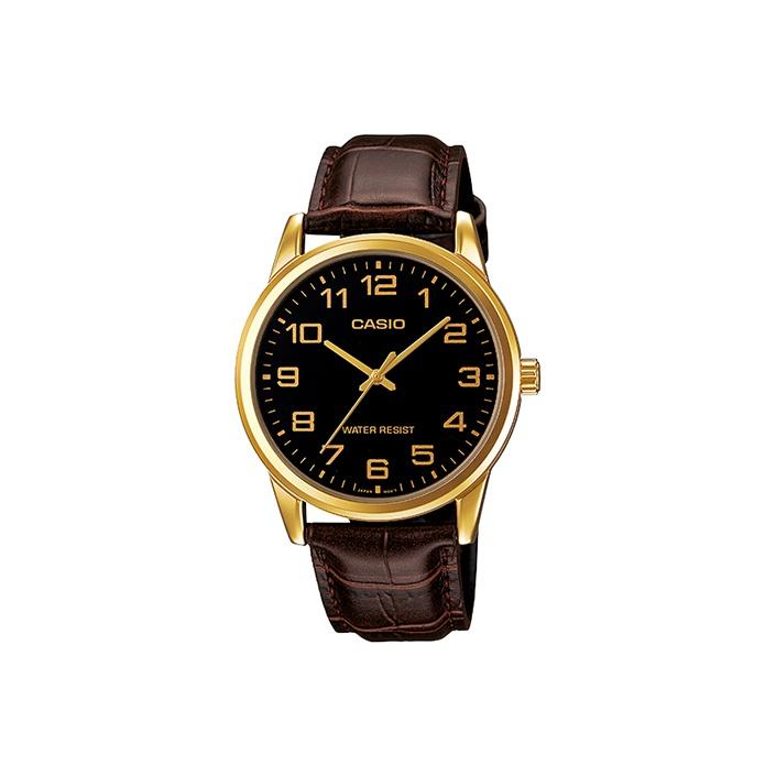CASIO Men Standard Series Black Watch MTP-V001GL-1B MTP-V001GL-1B Gold Case and Brown Band