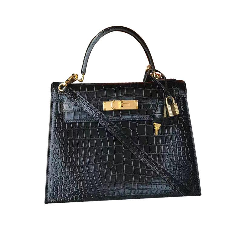 Haute Couture Classic 25 Crocodile Pattern Top Layer Cowhide One-shoulder Crossbody Handbag Fashionable Texture Women's Bag