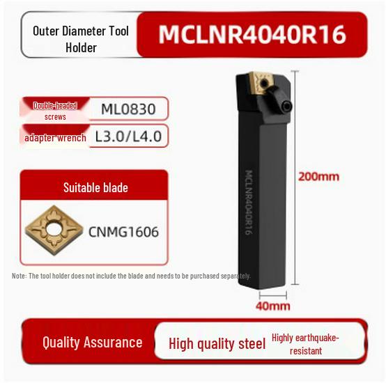 95° CNC Lathe Tool Holder for MCLNR2020K12 | White Hardened 80° Rhombic End Face Machining Tool Holder