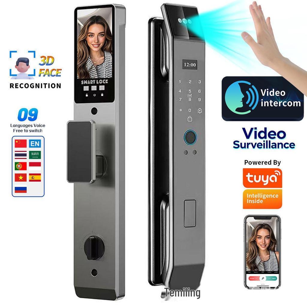 Smart Lock: Fully Automatic Fingerprint & 3D Facial Recognition with Video Intercom & Password Entry for Room Doors