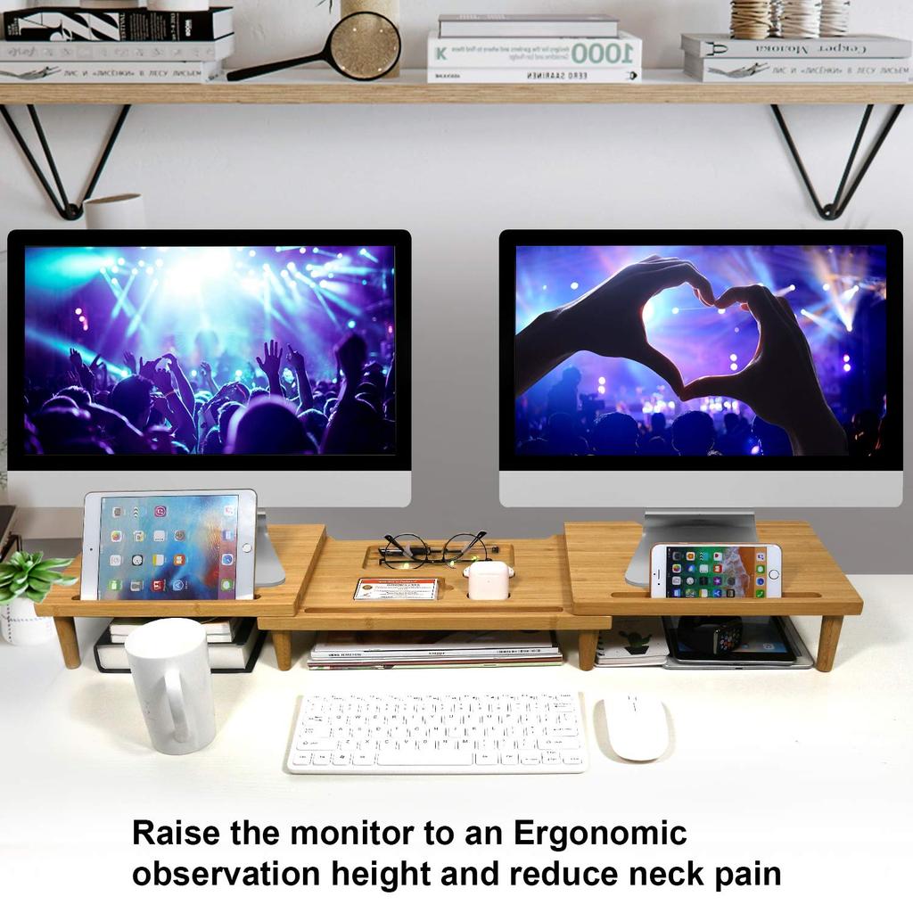 Suporte para Monitor Pezin & Hulin, Suporte para Computador, Suporte de Mesa, Suporta Dois Monitores, 9,5 cm de Altura, Largura e Ângulo Ajustáveis, Armazenamento de Mesa, Adequado p