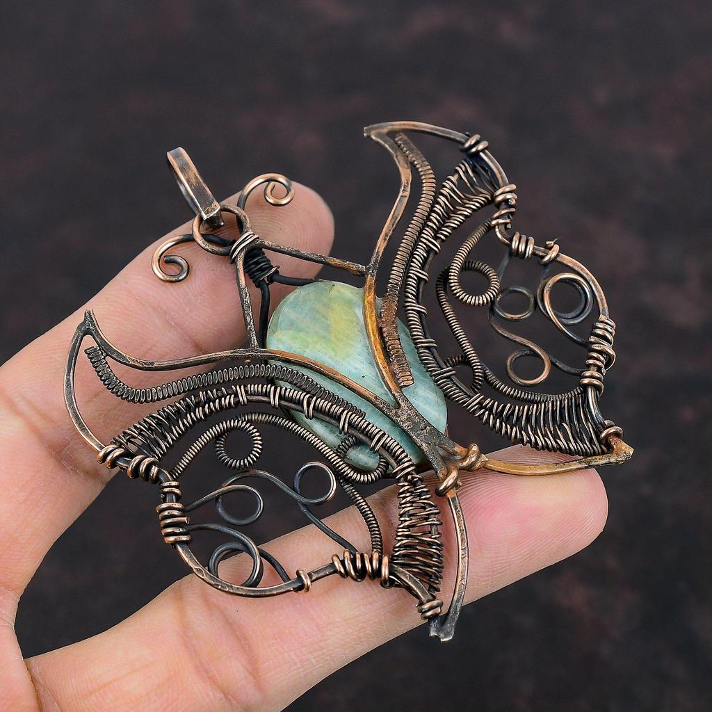 Amazonite Pendant Copper Wire Wrapped Jewelry Butterfly Gemstone Pendant Amazonite Jewelry Handmade Copper Wire Wrap Pendant Gifts For Him