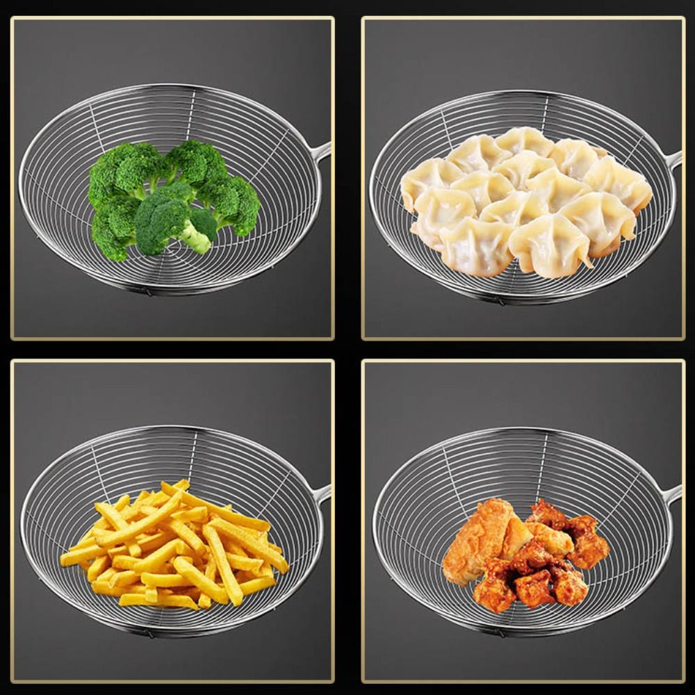Stainless Steel Mesh Strainer Anti Scalding Foods Sifter Fried Sieve Spoon  For Noodle French Fries