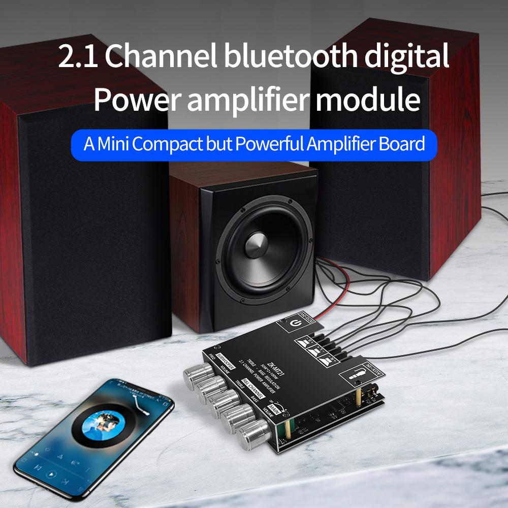 ZK-MT21 Sound Amplifier Module 2x50W+100W 2.1 Channel Subwoofer Bluetooth 5.0 Digital Power Amplifier Board AUX 12V/24V Stereo