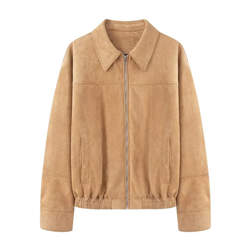 Kaslead New Women clothes Western Style Fashion Suede Fabric Bomber jacket Outerwear