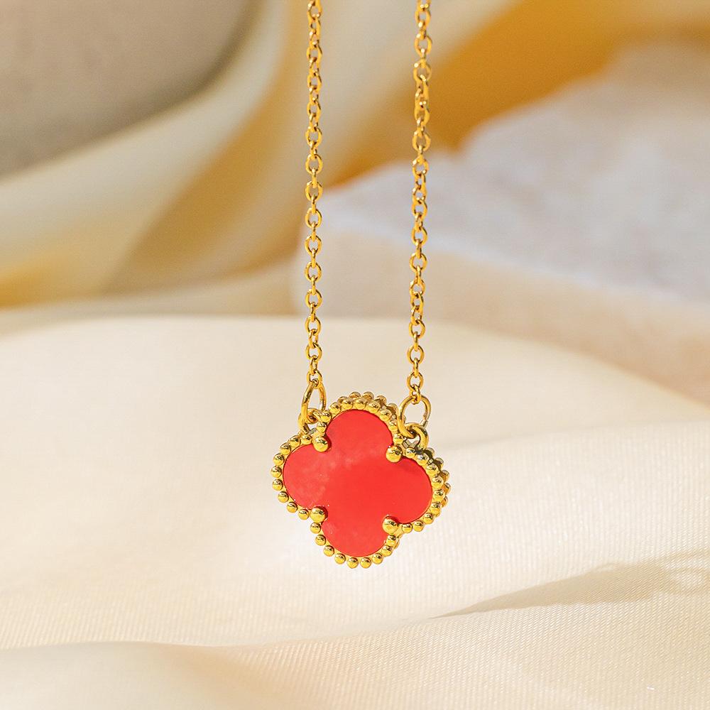 15mm 18k Geluksklaver Roestvrij Staal Niet-vervagend Vierbladig Klaver Ketting Dames Dubbelzijdig Klassiek High-end Sleutelbeen Ketting