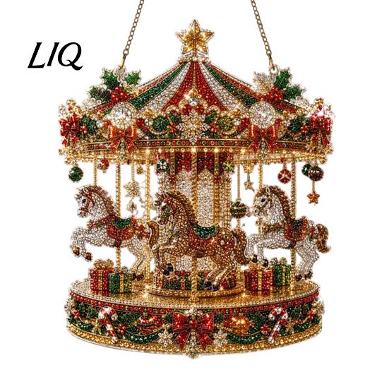 Christmas Gift for Friends Faux Diamond Art Suncatcher, 2D Flat Window Hanging Ornament, Holiday Party Decor Beaded Pattern Acrylic Decoration