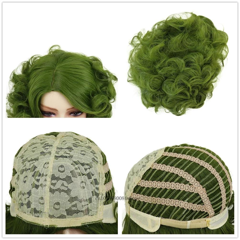 Olivgrüne Perücke für Frauen Synthetische Kurze Große Lockige Perücken Cosplay Halloween Kostümparty Flauschiger Stil Hochtemperaturfaser