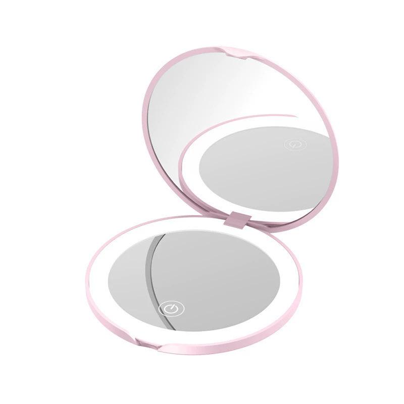 

Портативное светодиодное зеркало для макияжа: Складной для общежития или офиса розовый