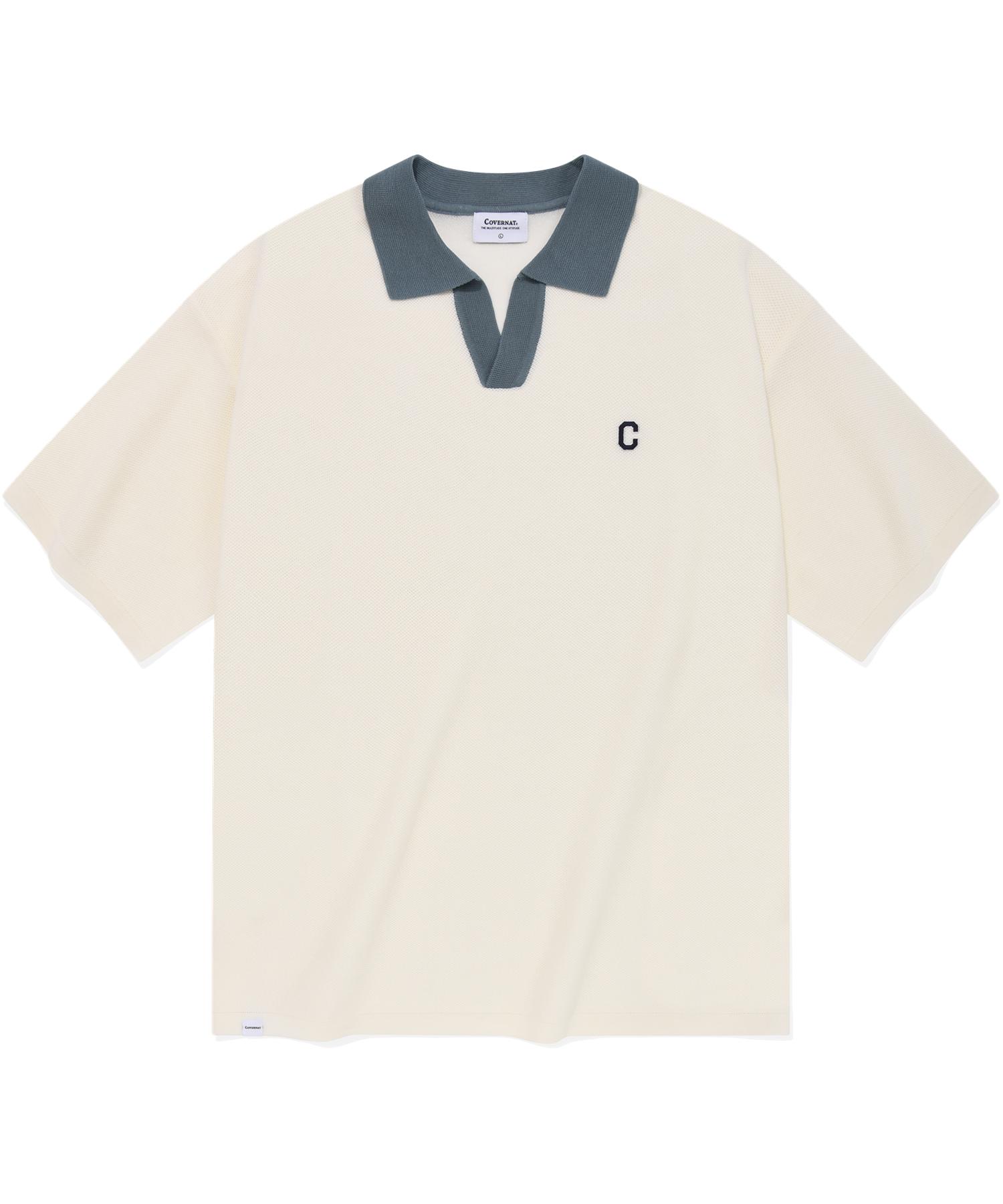 Covernat C Logo Open Collar Half Knit Ivory Ivory/L