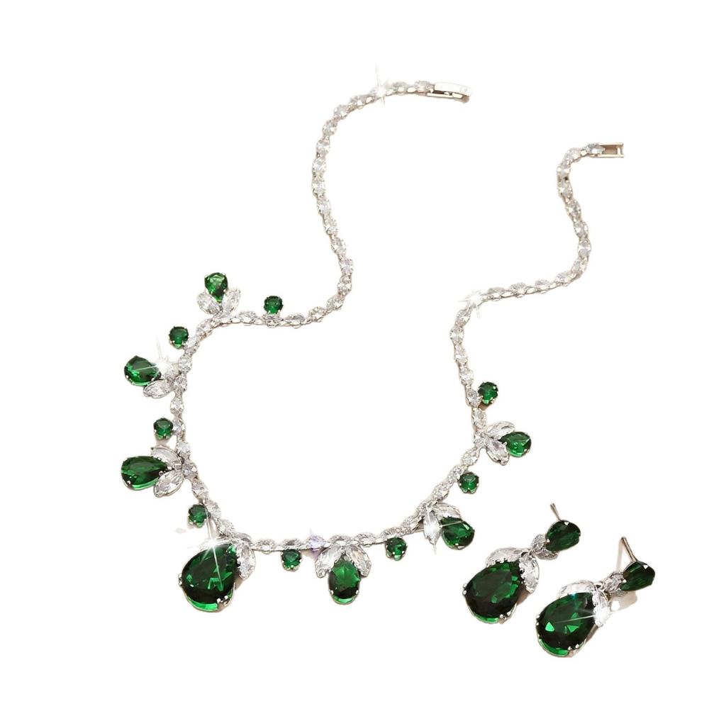 Luxurious Colorful Zircon Necklace & Earrings Set - Cross-Border Fashion Jewelry