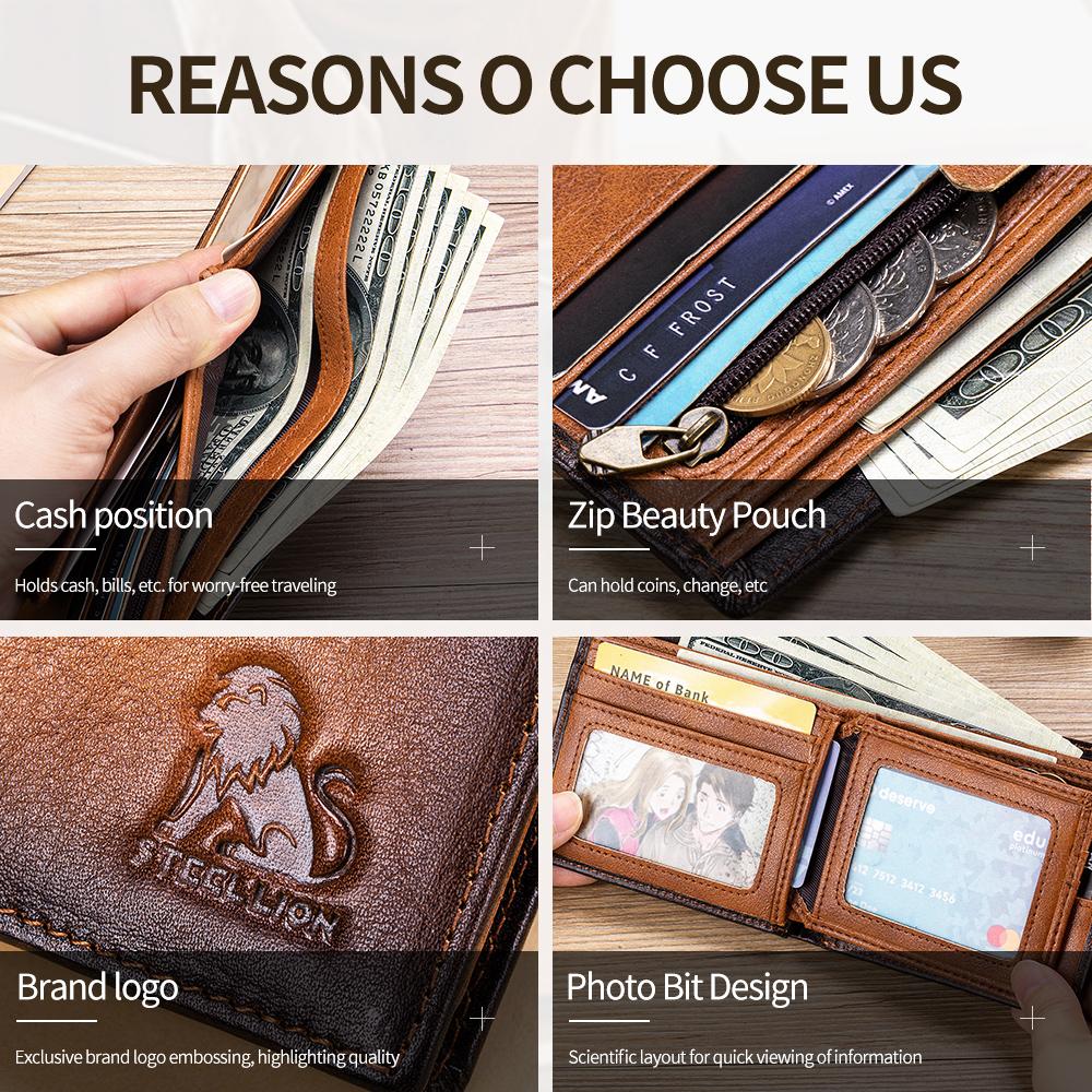 Men's Genuine Leather Short Wallet Anti-Theft RFID Blocking Multiple Card Slots Card Holder