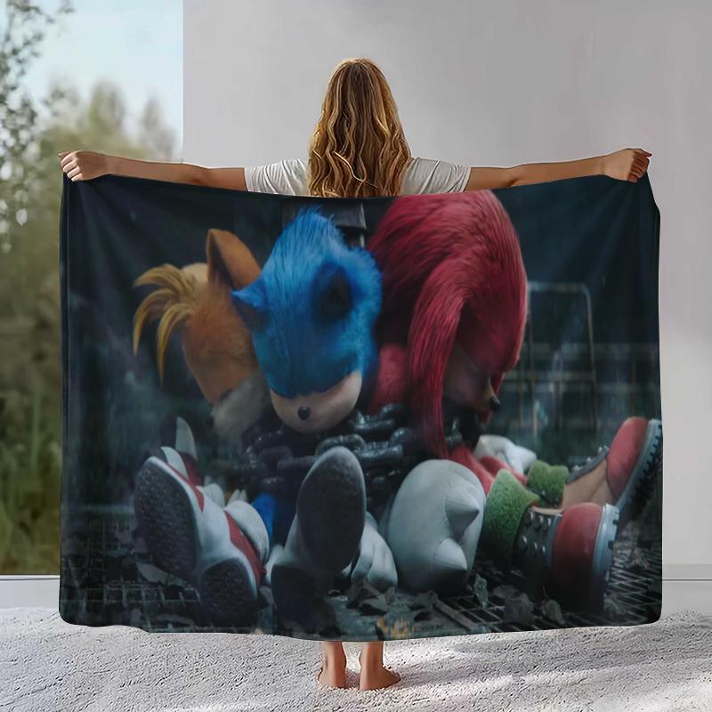 Retro S-Sonic Cartoon Game Flannel Blanket,Ultra Soft Warm Plush Throw for Home Bedroom Bed Sofa Cover Camping Picnic gift
