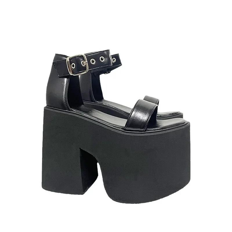 Fashion 13cm Chunky Heel Sandals for Women Thick Bottom Nightclub Increased Open Toe Fashion Rivet Platform Wedge Heels Ankle Strap