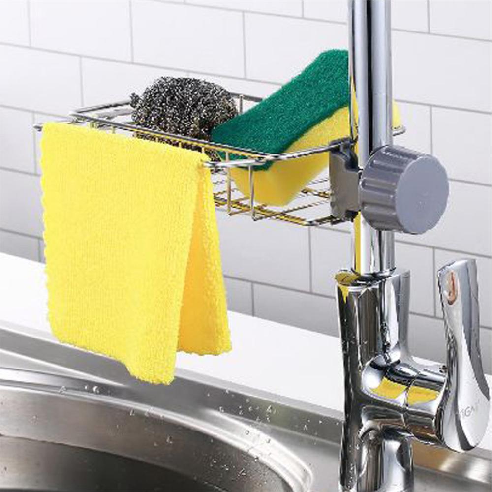 1pcs Stainless Steel Kitchen Sink Faucet Storage Racks Bathroom Adjustable Rag Sponge Draining Rack Shelves