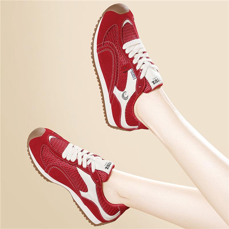 Leather German training shoes women's autumn sports shoes flat running Forrest Gump shoes lace-up casual shoes
