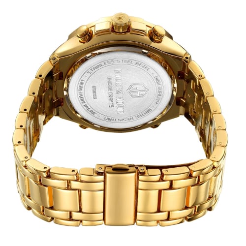 GOLDEN HOUR Luxury Stainless Steel Analog Digital Watch for Men, Outdoor Sports, Waterproof, Big Heavy Watch, Gold Black, Minimalist.