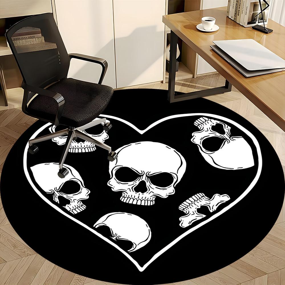 1pc Skull Heart Office Round Area Rug, Under Office Chairs Bedroom Living Room Home Decor, Room Deco