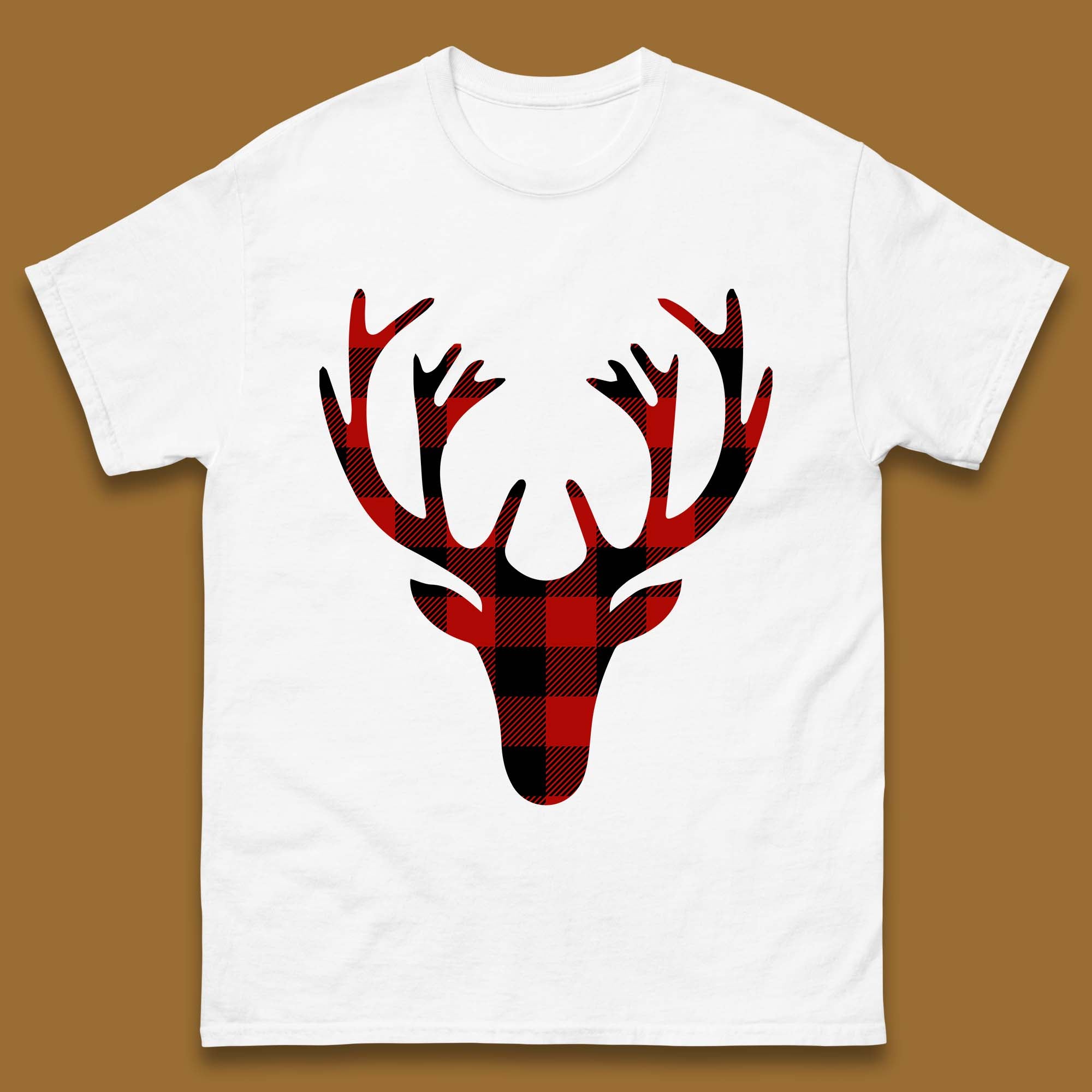 Merry Christmas Buffalo Plaid Deer Head Mens T Shirt Womens Tops Tees Christmas Top L