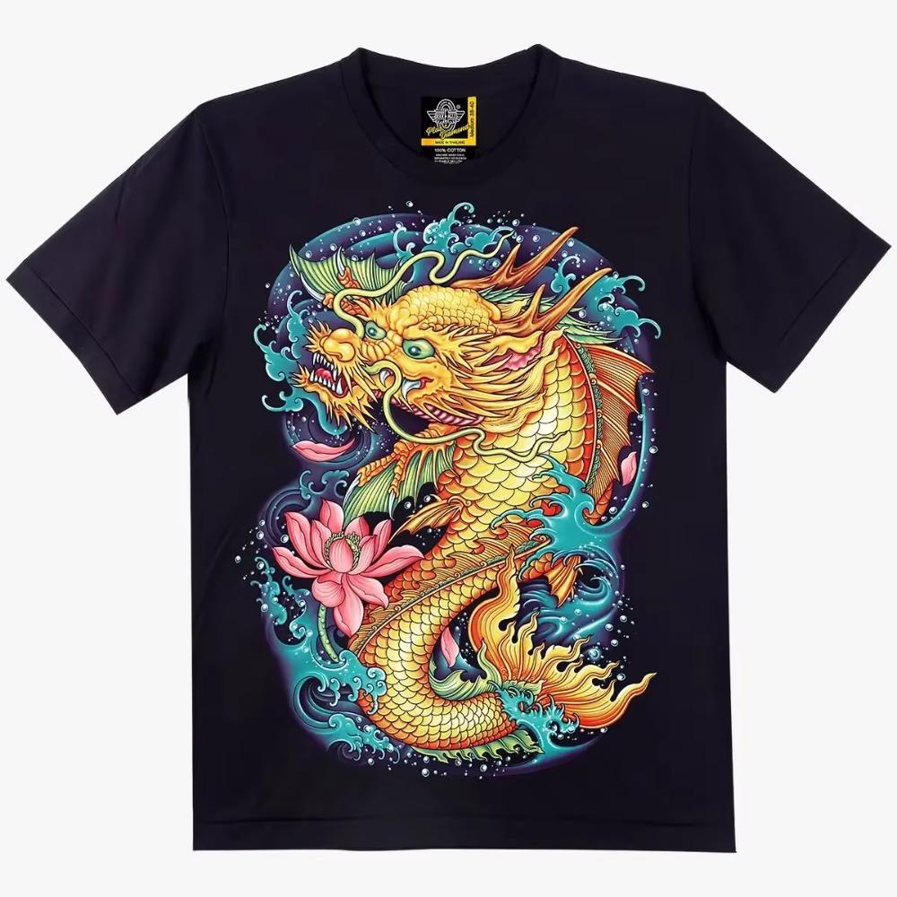 

Футболка West Coast Gangster Dragon Pattern Printed 100% Cotton Men s T Shirt O-Neck Short Sleeve Tee Large Size Clothing Y2k Tops XXXXXL чёрный