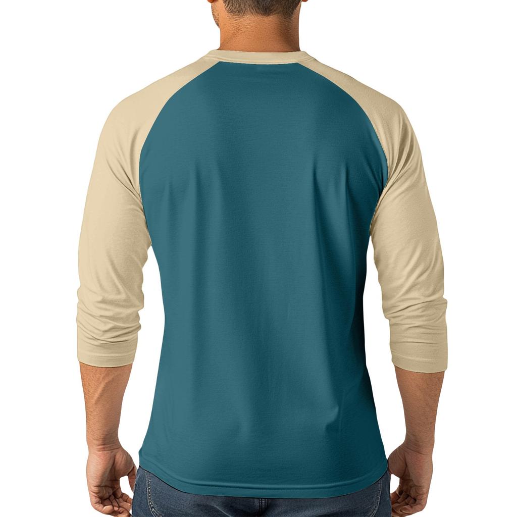 Men's Button-Down Contrast Raglan 3/4 Sleeve Top